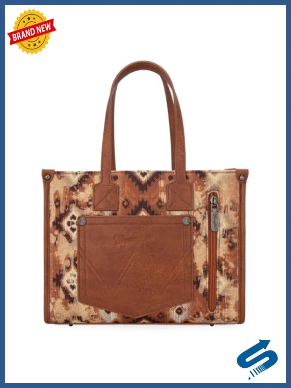 Canvas Tote Bag with Aztec Pattern and Crossbody Strap